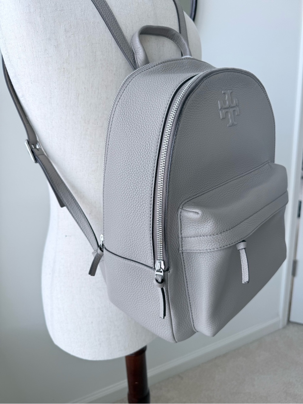 Tory Burch Slate Gray Pebbled Leather Backpack - Picture 4 of 10